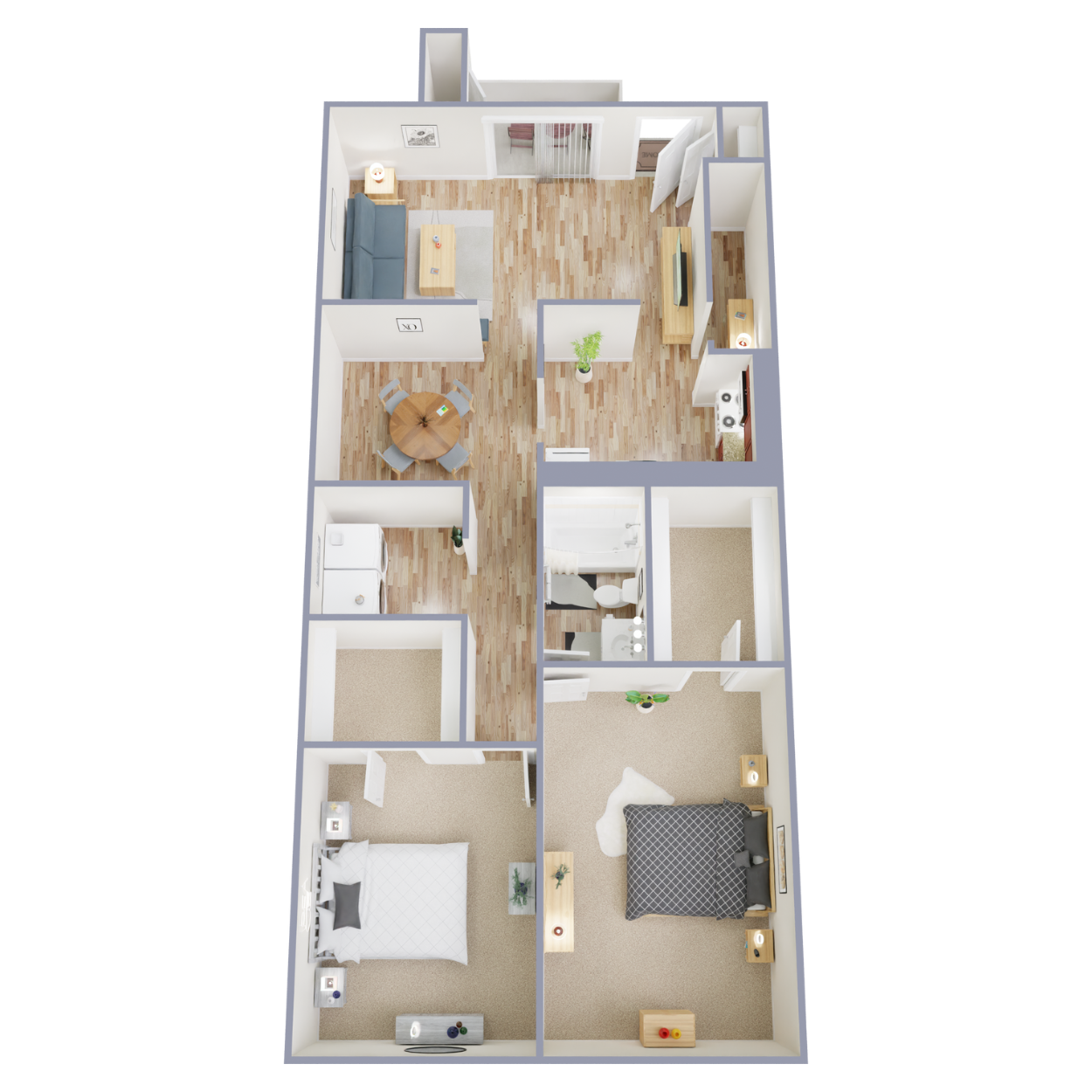 Floor plan for 2 beds, 1 bath, 1056 sqft